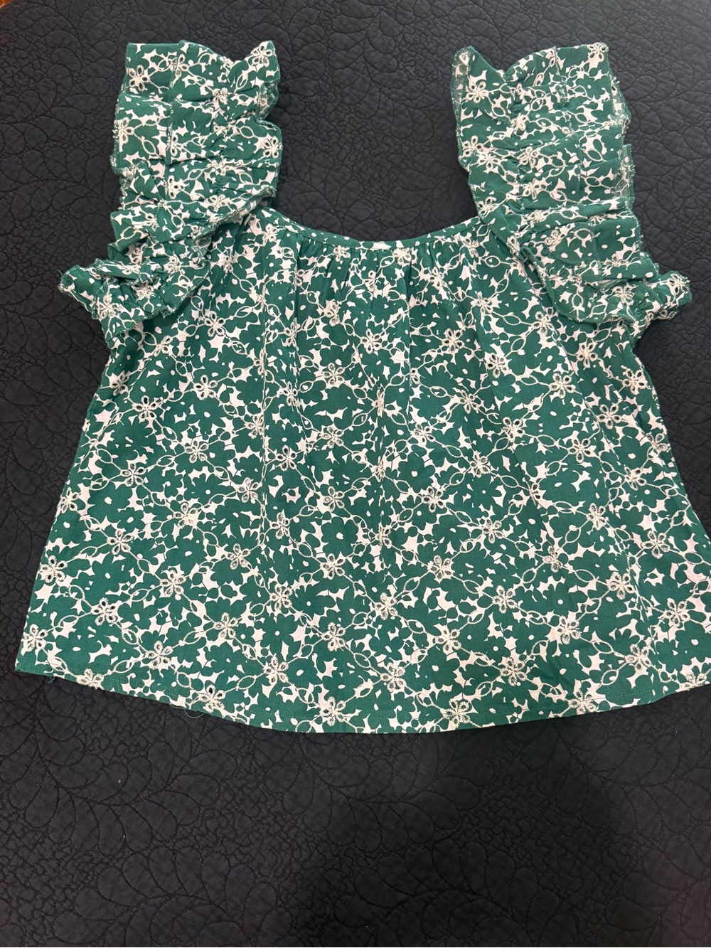 Green Floral Ruffle-Sleeve Blouse